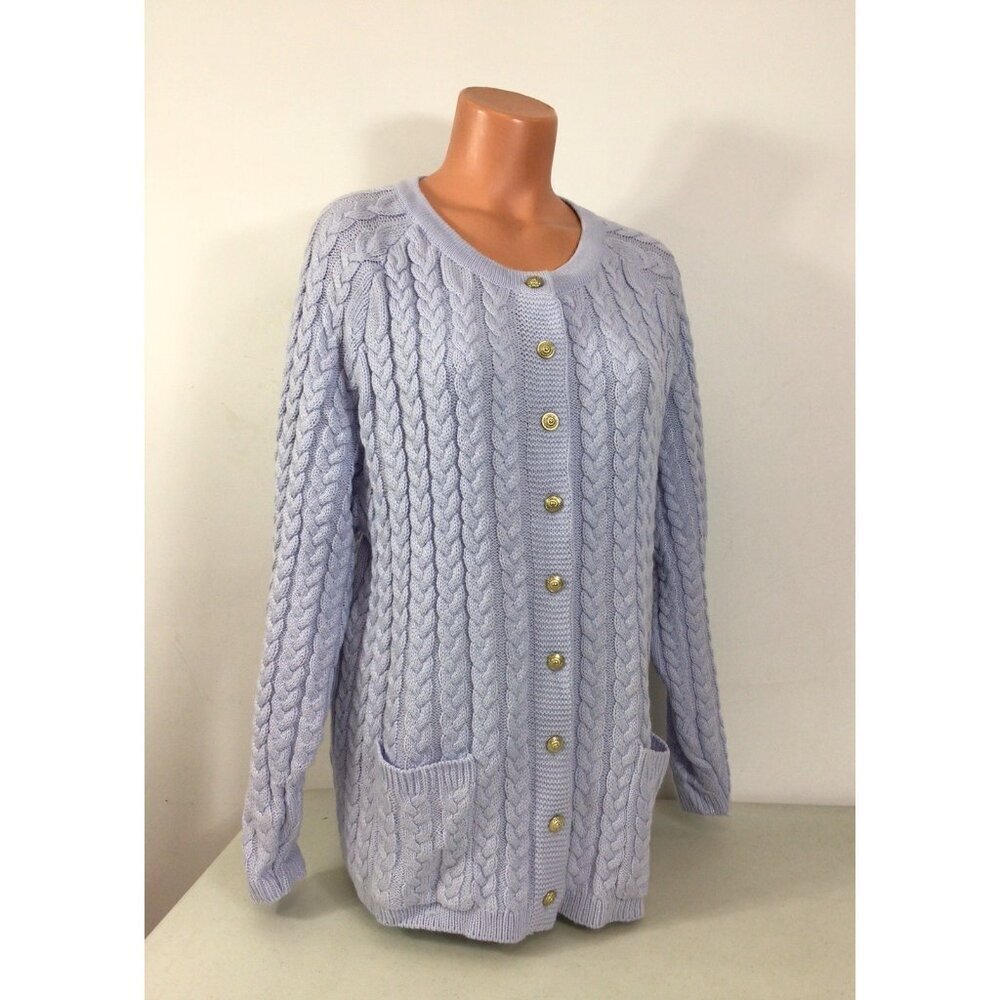 Tog Shop Cardigan Sweater Blue Cableknit Womens 1X